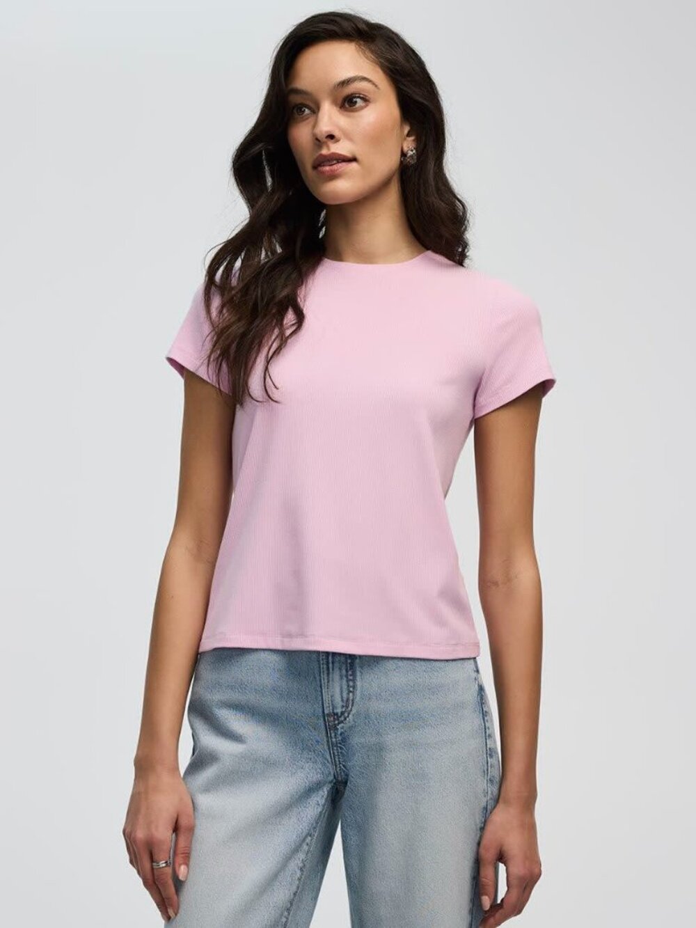 Reitmans - Ribbed Fitted Pink Crew Neck T-Shirt - Size S